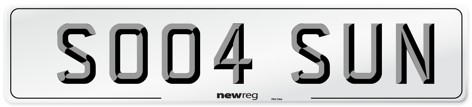 SO04 SUN Number Plate from New Reg
